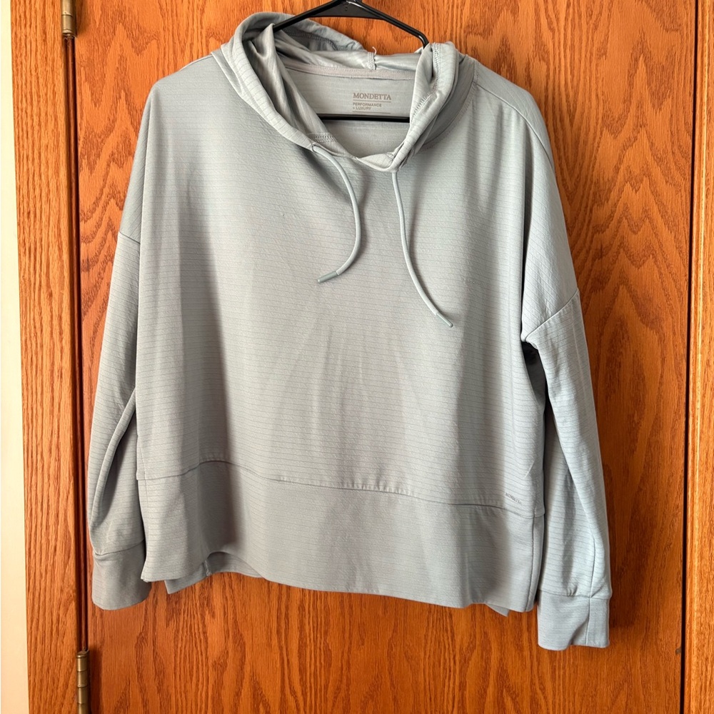 Mondetta Light Gray/Green Relaxed Hooded Cowl Sweater